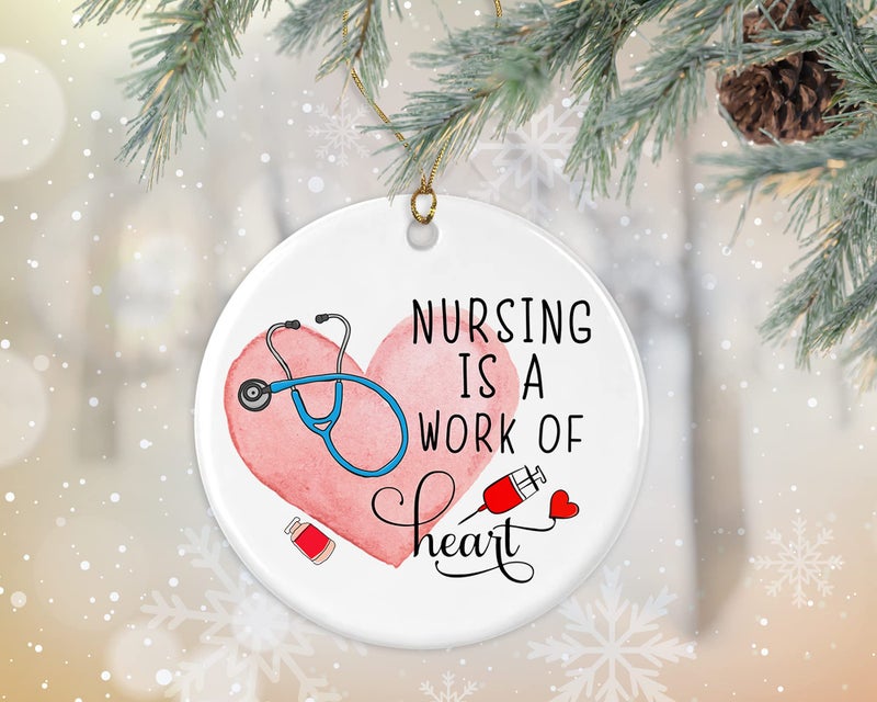 KrysDesigns Nursing is A Work of Heart Christmas Ornament - Nurse Appreciation and Retirement - Practitioner and Graduation Gifts - Gift Ceramic Holiday Decoration Both Sides, White - Image 2